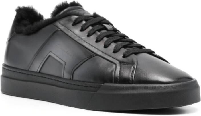 Santoni Zwarte Shearling Sneakers Black Heren