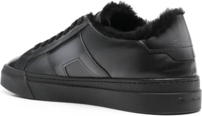 Santoni Zwarte Shearling Sneakers Black Heren