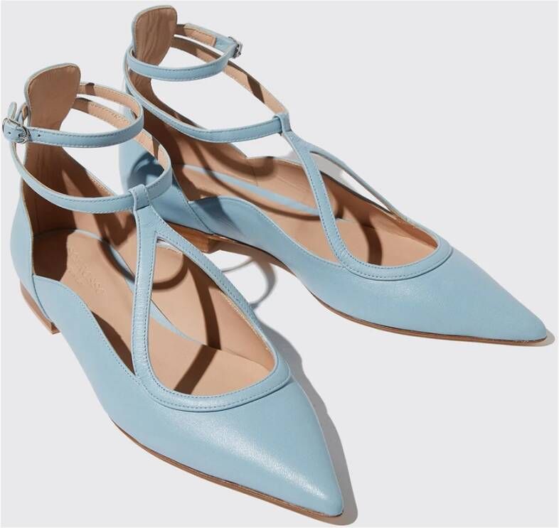 Scarosso Gae Puntige Neus Leren Ballerina`s Blauw Dames