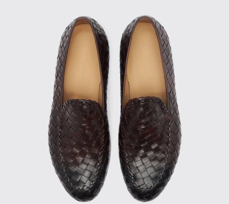 Scarosso Handgemaakte Geweven Leren Loafers Brown Heren