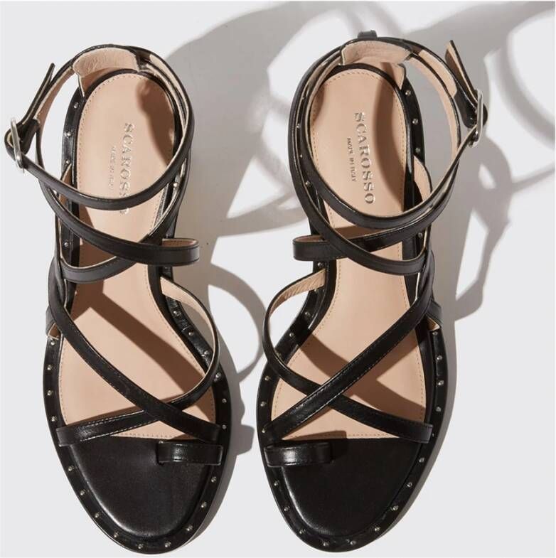 Scarosso Patty Hoge Hak Leren Sandalen Zwart Dames