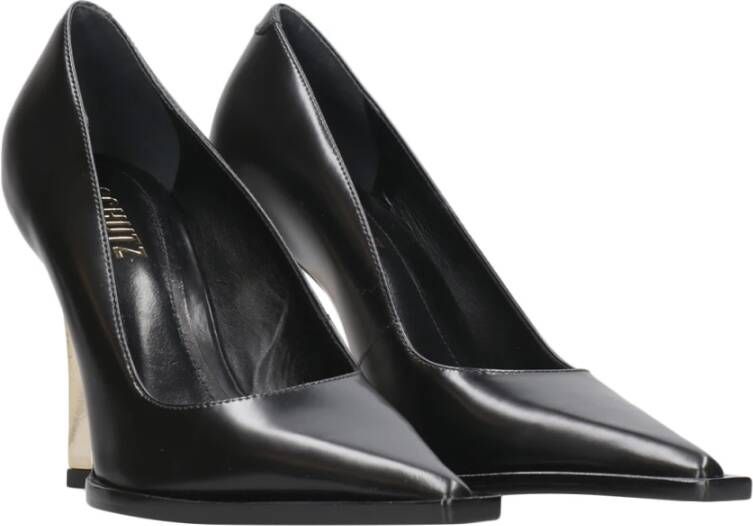 Schutz Zwarte leren puntige neus hakken Black Dames