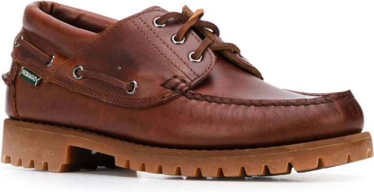 Sebago Bruine leren mocassins met reliëfstructuur Brown Heren