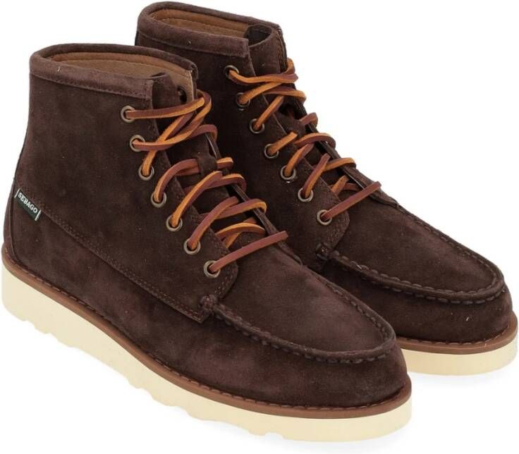 Sebago Bruine Suède Enkellaars Zigzag Stiksels Brown Heren