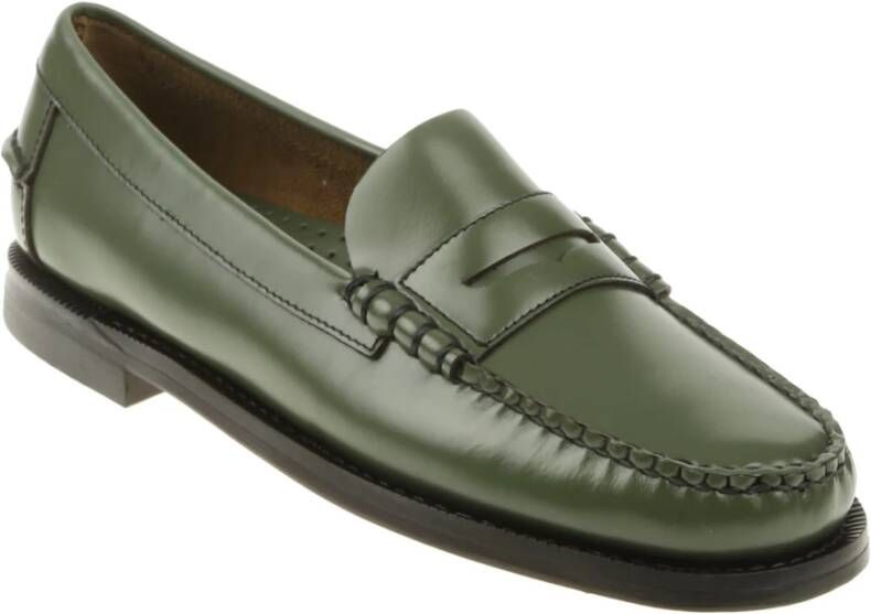 Sebago Groene Leren Mocassin met Stiksels Green Dames