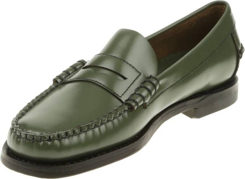 Sebago Groene Leren Mocassin met Stiksels Green Dames