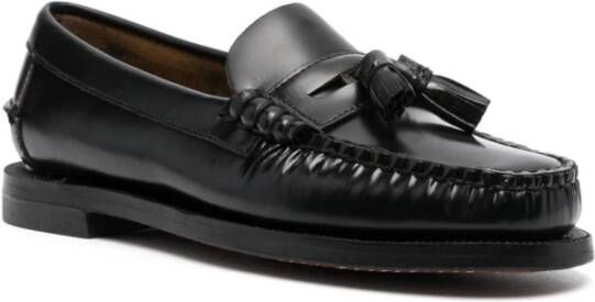 Sebago Zwarte Leren Kwast Slip-On Schoenen Black Dames