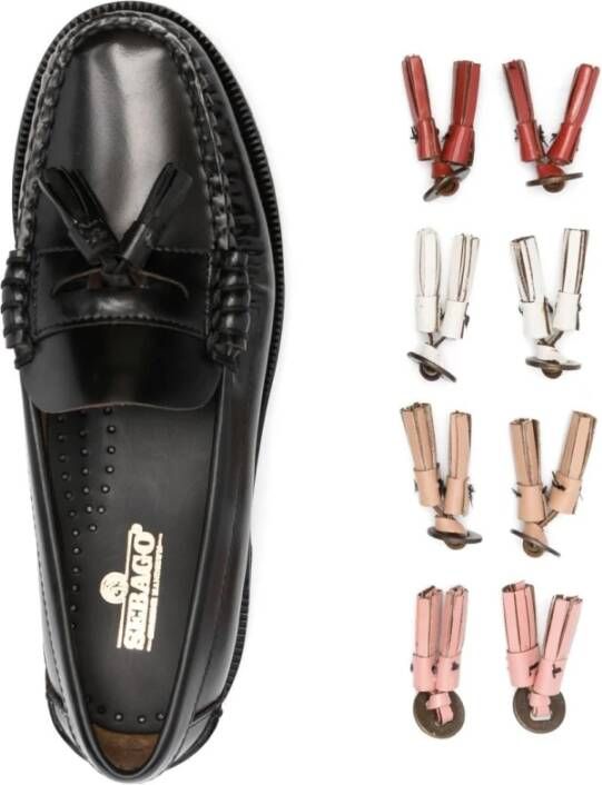 Sebago Zwarte Leren Kwast Slip-On Schoenen Black Dames