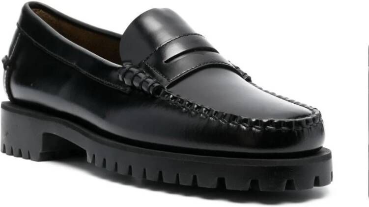 Sebago Zwarte leren lug loafers Black Dames