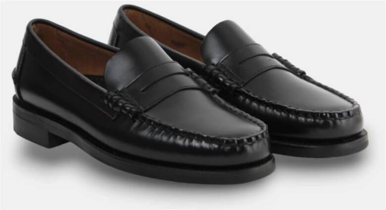 Sebago Zwarte Loafers Leren Ronde Neus Rubber Hak Black Heren