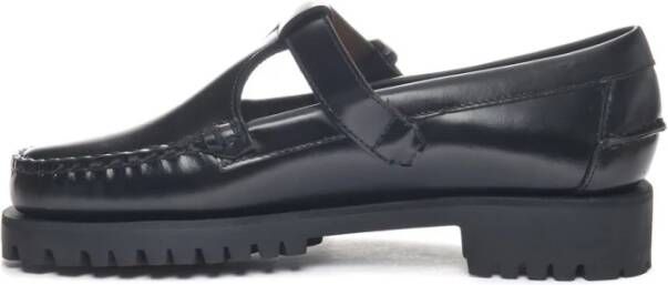 Sebago Zwarte platte schoenen Georgina Lug Black Dames