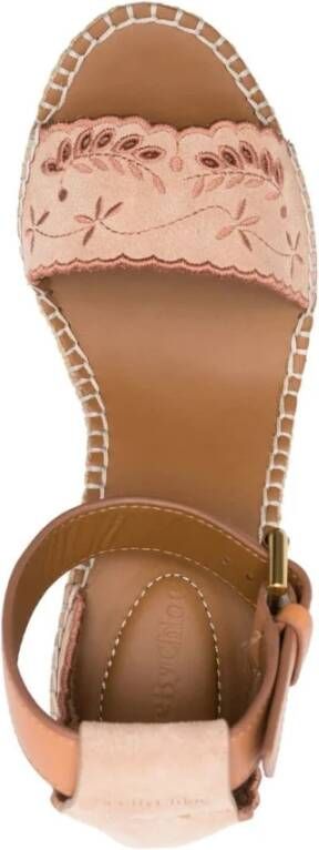 See by Chloé Geborduurde Sleehak Sandalen Beige Dames