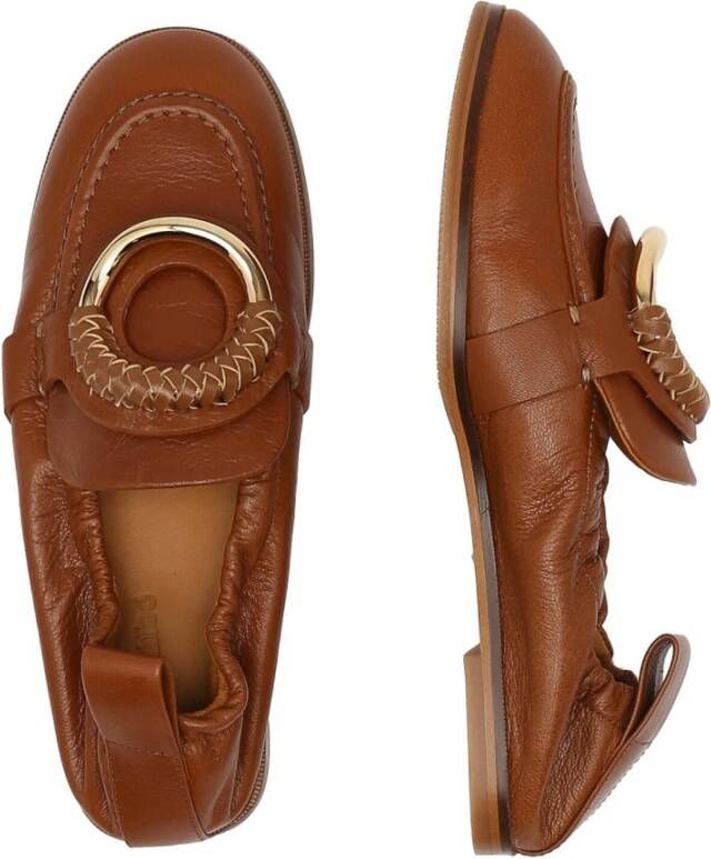 See by Chloé Leren Loafers met Goudkleurige Hardware Brown Dames