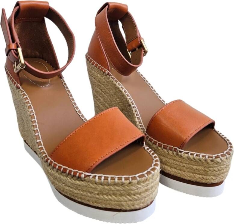 See by Chloé Leren Sleehak Espadrilles Sandalen Brown Dames