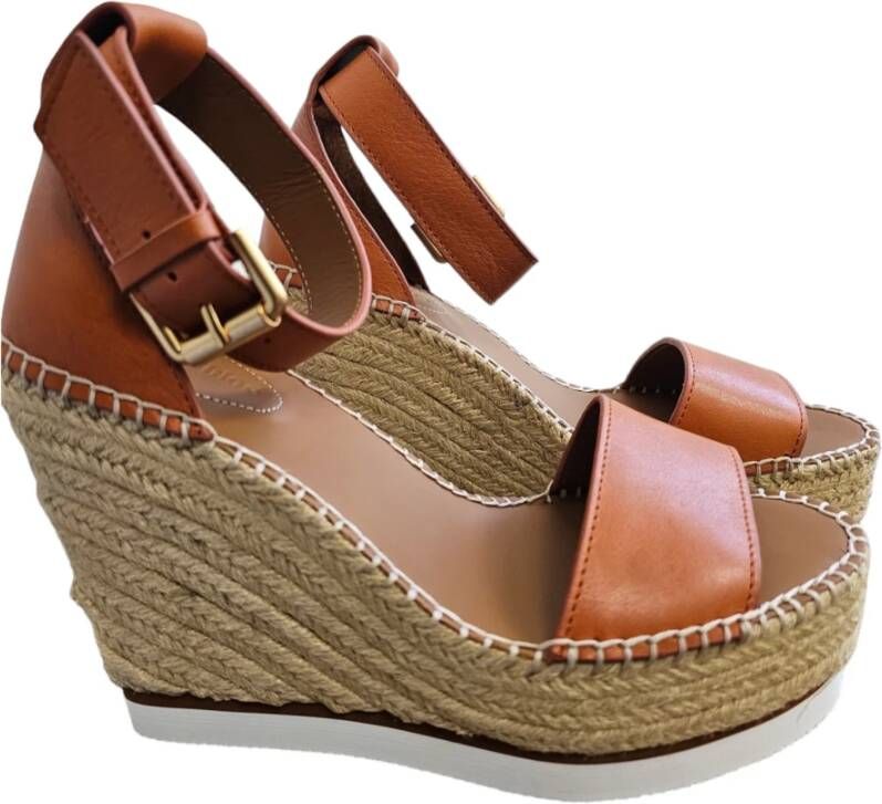 See by Chloé Leren Sleehak Espadrilles Sandalen Brown Dames