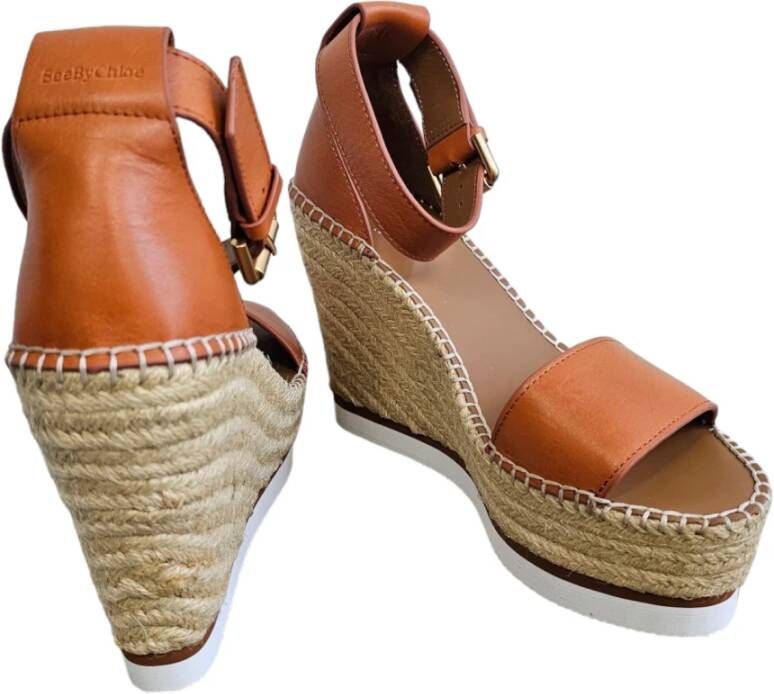 See by Chloé Leren Sleehak Espadrilles Sandalen Brown Dames