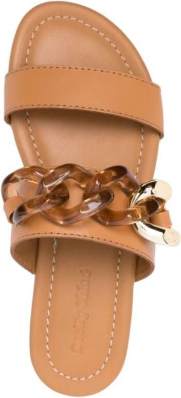 See by Chloé Monyca Kettingdetail Leren Sandalen Brown Dames