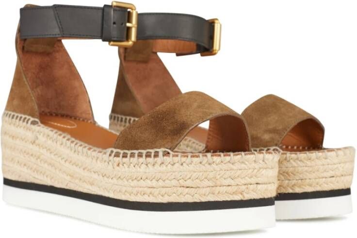 See by Chloé Olijf Natuur Platform Espadrilles Sandalen Brown Dames