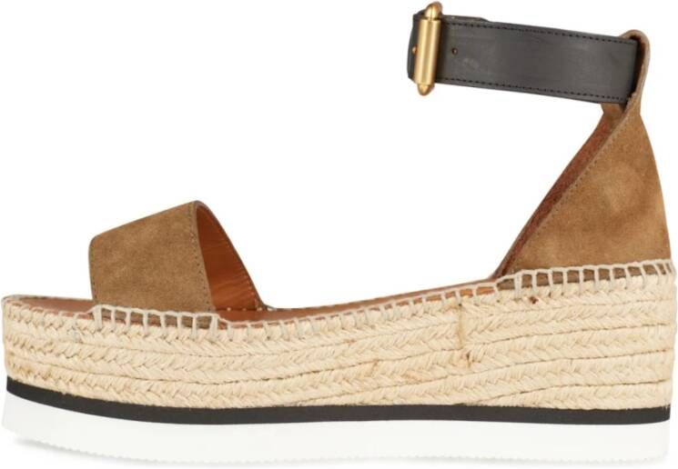 See by Chloé Olijf Natuur Platform Espadrilles Sandalen Brown Dames