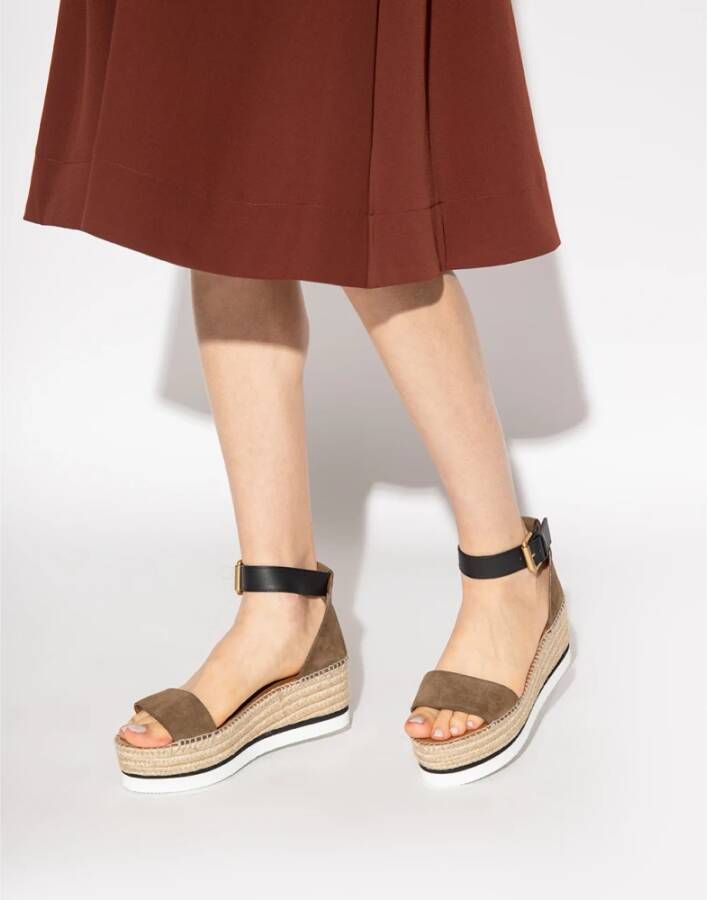 See by Chloé Olijf Natuur Platform Espadrilles Sandalen Brown Dames