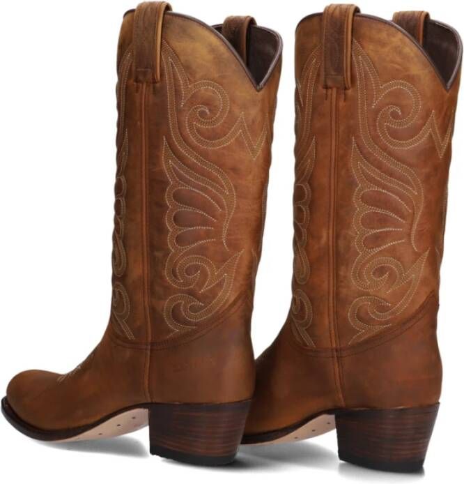 Sendra Cowboy geïnspireerde leren laarzen met vlammenpatroon Brown Dames