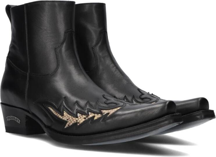 Sendra Zwarte Leren Cowboy Laarzen met Vlam Patroon Black Heren