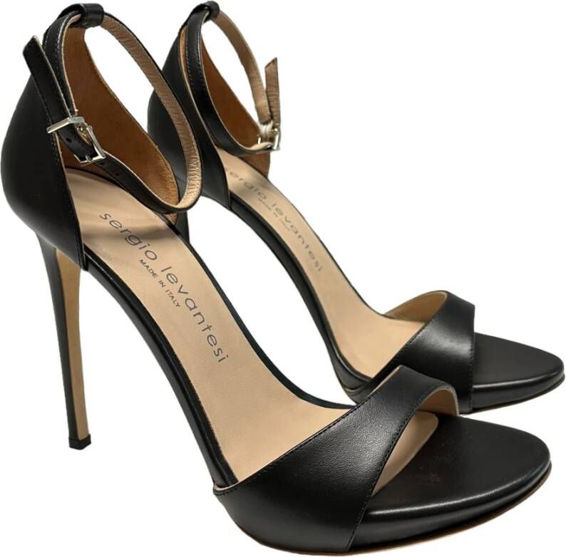 Sergio Levantesi Enkelband Leren Sandalen Black Dames