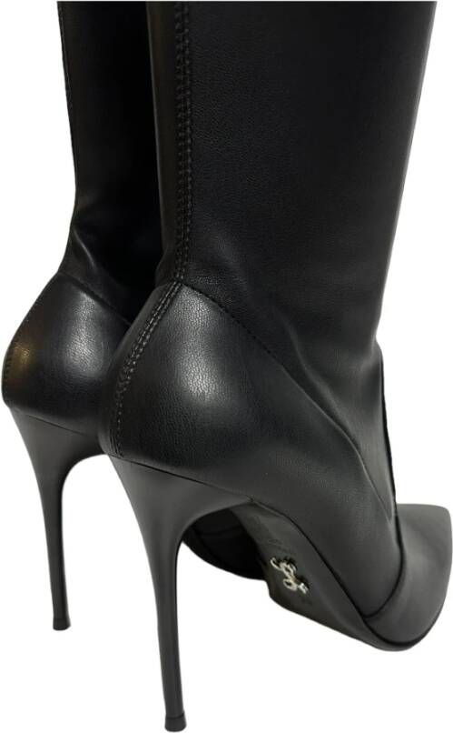 Sergio Levantesi Zwarte leren hoge schacht stiletto laarzen Black Dames