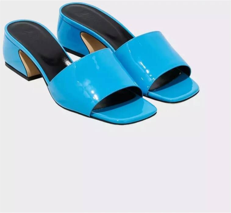 Sergio Rossi Blauwe leren slippers Blue Dames