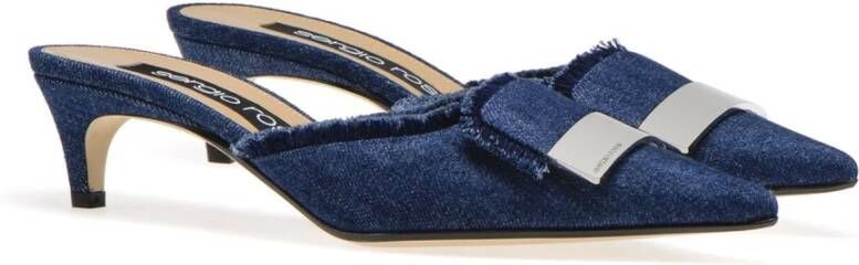 Sergio Rossi Blauwe Slip-On Denim Effect Muiltjes Blue Dames