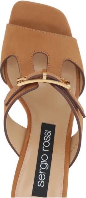 Sergio Rossi Bruine Suède Muiltje Sandalen met Houten Hak Beige Dames