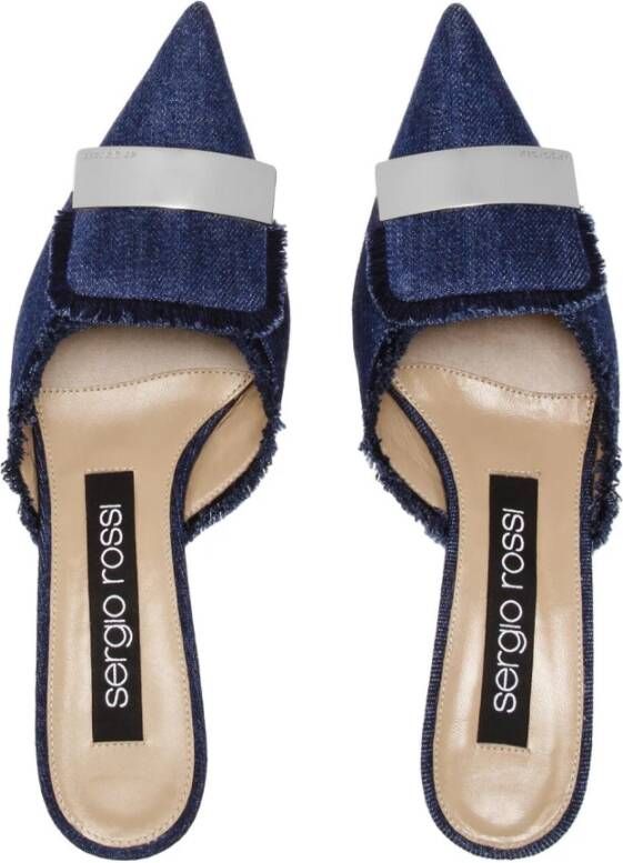 Sergio Rossi Denim Effect Muiltjes met Franje Afwerking Blue Dames