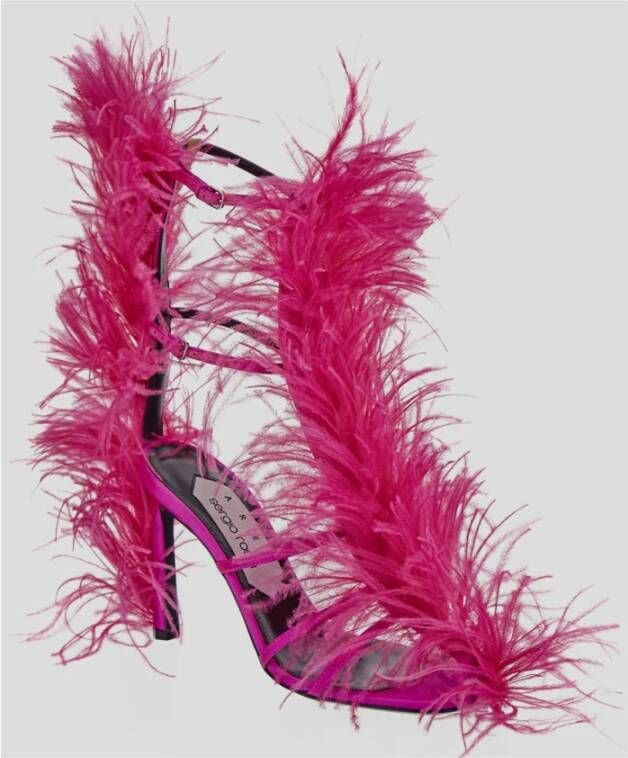 Sergio Rossi Dragon Fruit Satijn Veer Sandalen Pink Dames