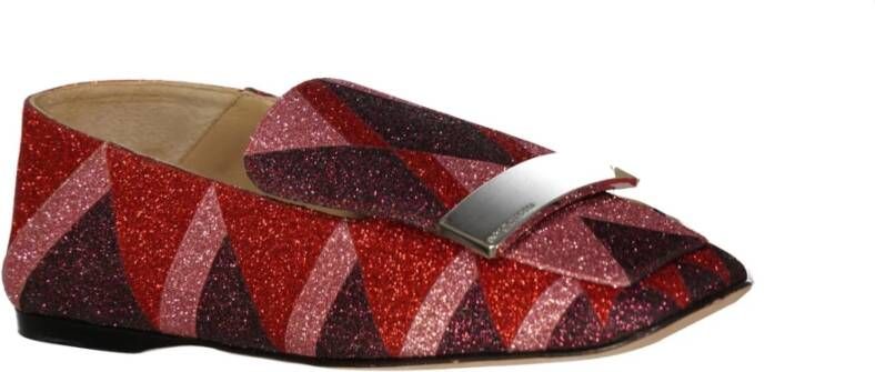 Sergio Rossi Glitter Loafers met Metalen Logo Red Dames