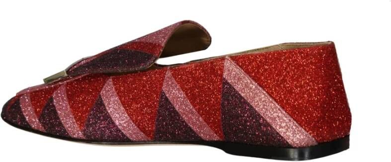 Sergio Rossi Glitter Loafers met Metalen Logo Red Dames