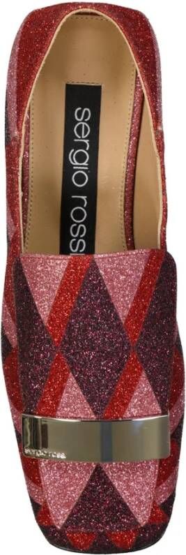 Sergio Rossi Glitter Loafers met Metalen Logo Red Dames