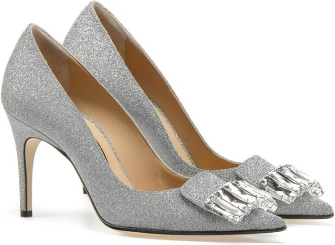 Sergio Rossi Glitter Pumps met Kristaldetail Gray Dames