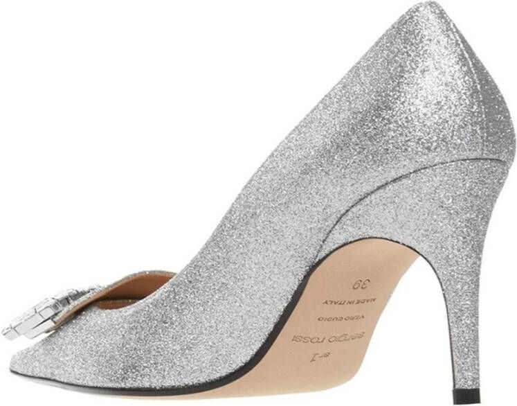 Sergio Rossi Glitter Pumps met Kristaldetail Gray Dames