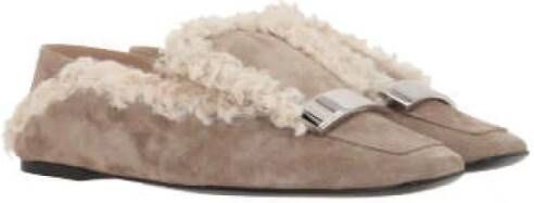 Sergio Rossi Grijze Suède Slipper met Zilveren Metalen Detail Beige Dames