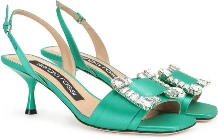 Sergio Rossi Groene Satijnen Sandalen met Kristaldetails Green Dames