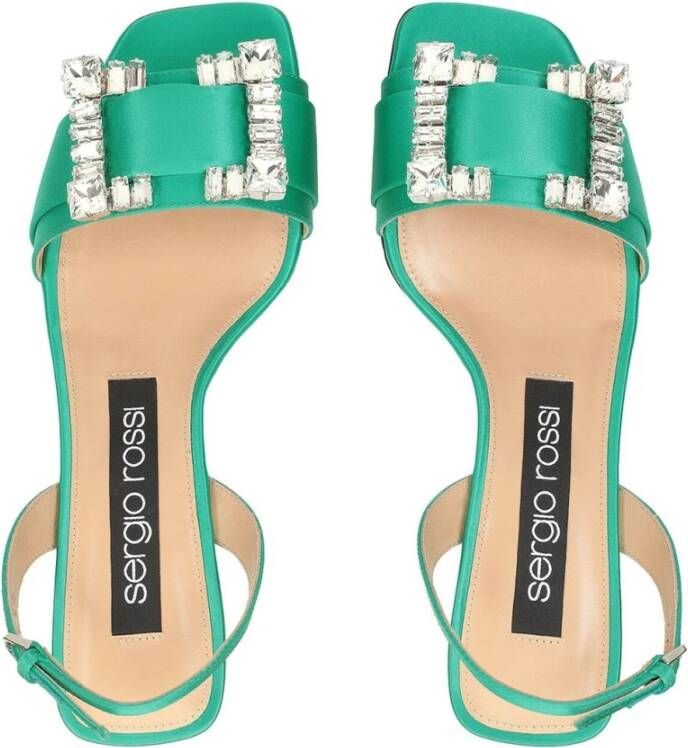 Sergio Rossi Kristal Satijnen Sandalen Dames Hakken Green Dames