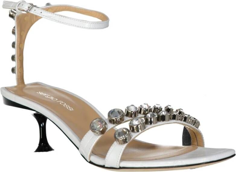 Sergio Rossi Kristal Witte Leren Sandalen White Dames