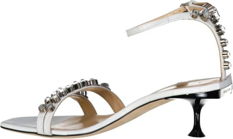 Sergio Rossi Kristal Witte Leren Sandalen White Dames