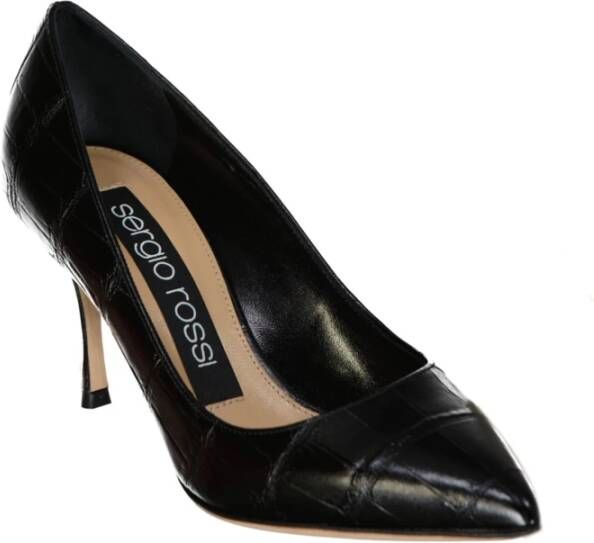 Sergio Rossi Krokodil-Effect Leren Pumps Puntige Neus Black Dames