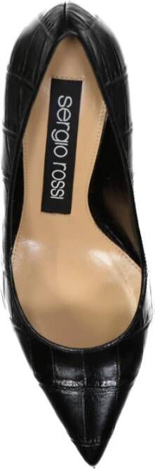 Sergio Rossi Krokodil-Effect Leren Pumps Puntige Neus Black Dames