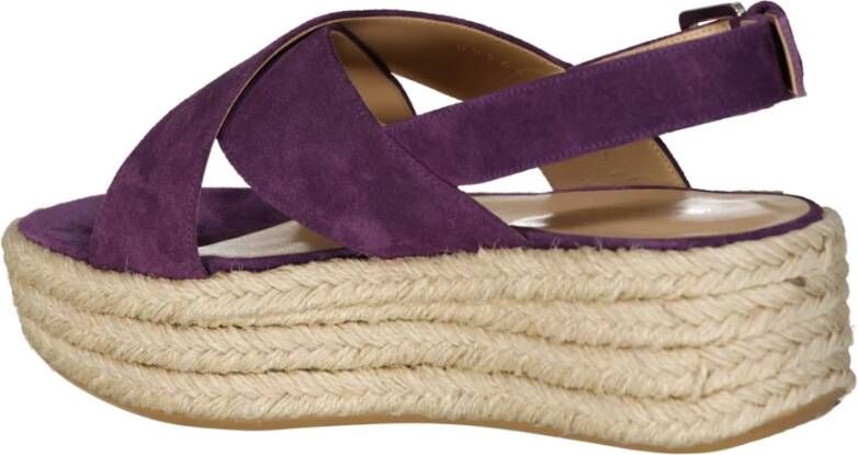 Sergio Rossi Leren Espadrilles met Verstelbare Enkel Gesp Purple Dames