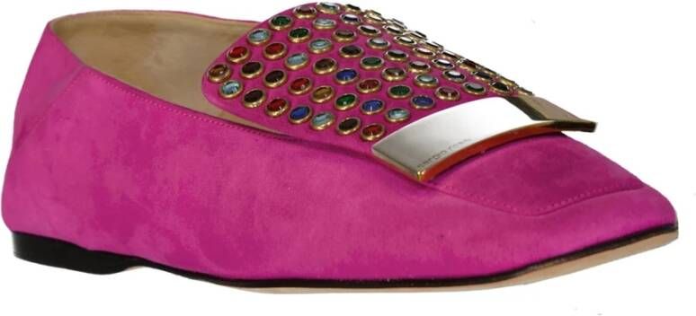 Sergio Rossi Leren Loafers met Kristaldetail Pink Dames