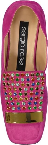 Sergio Rossi Leren Loafers met Kristaldetail Pink Dames