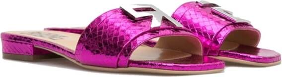 Sergio Rossi Leren Platte Sandalen Metallic Effect Pink Dames