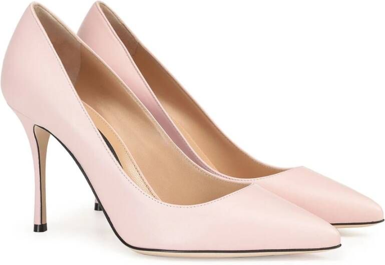 Sergio Rossi Leren Pumps Puntige Neus Vrouwen Italië Pink Dames